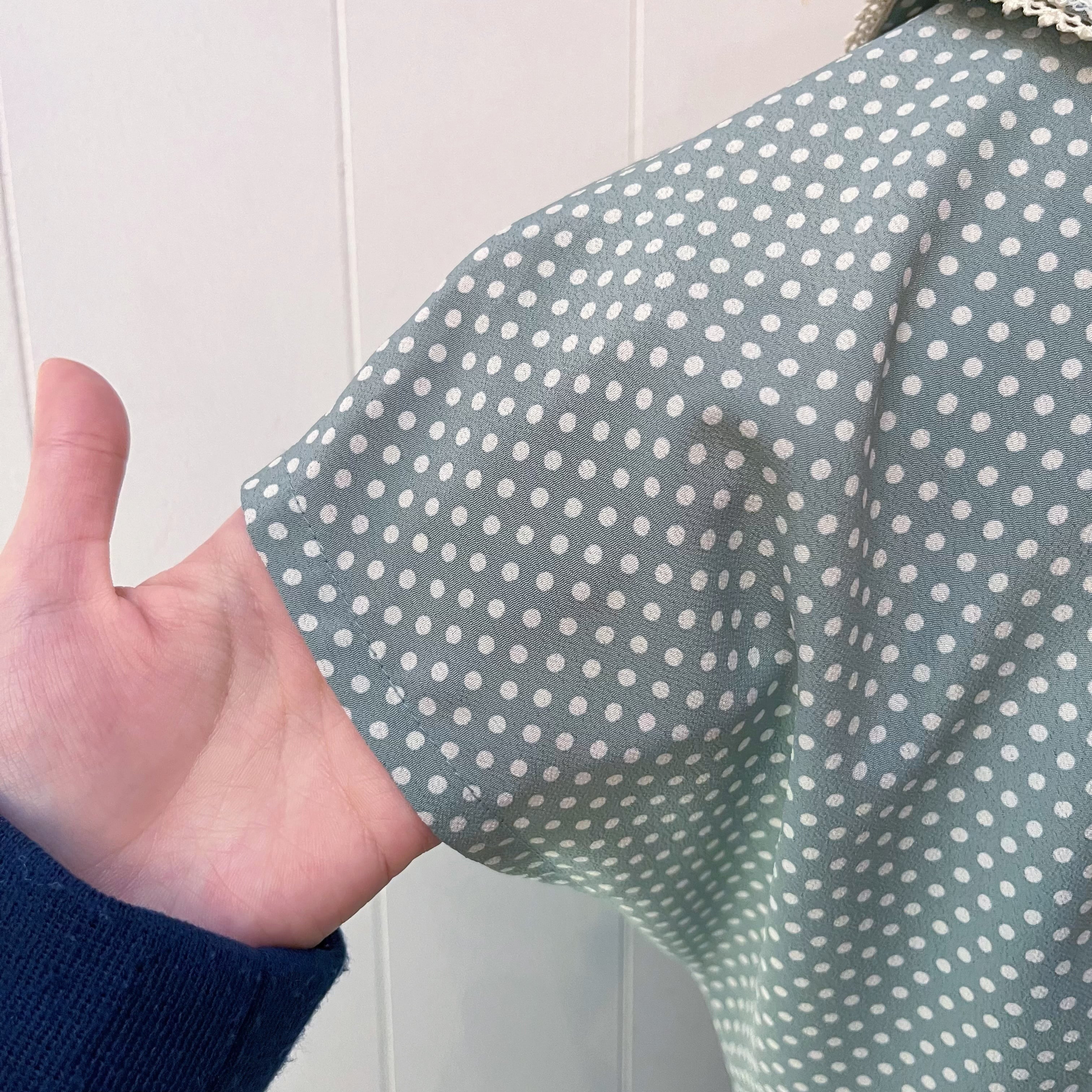 lace collar light green dot one-piece