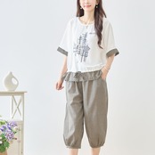 TRUBE [2点セット]ギンガムチェック×ラインプリント上下セットアップ【M~L】ホワイト