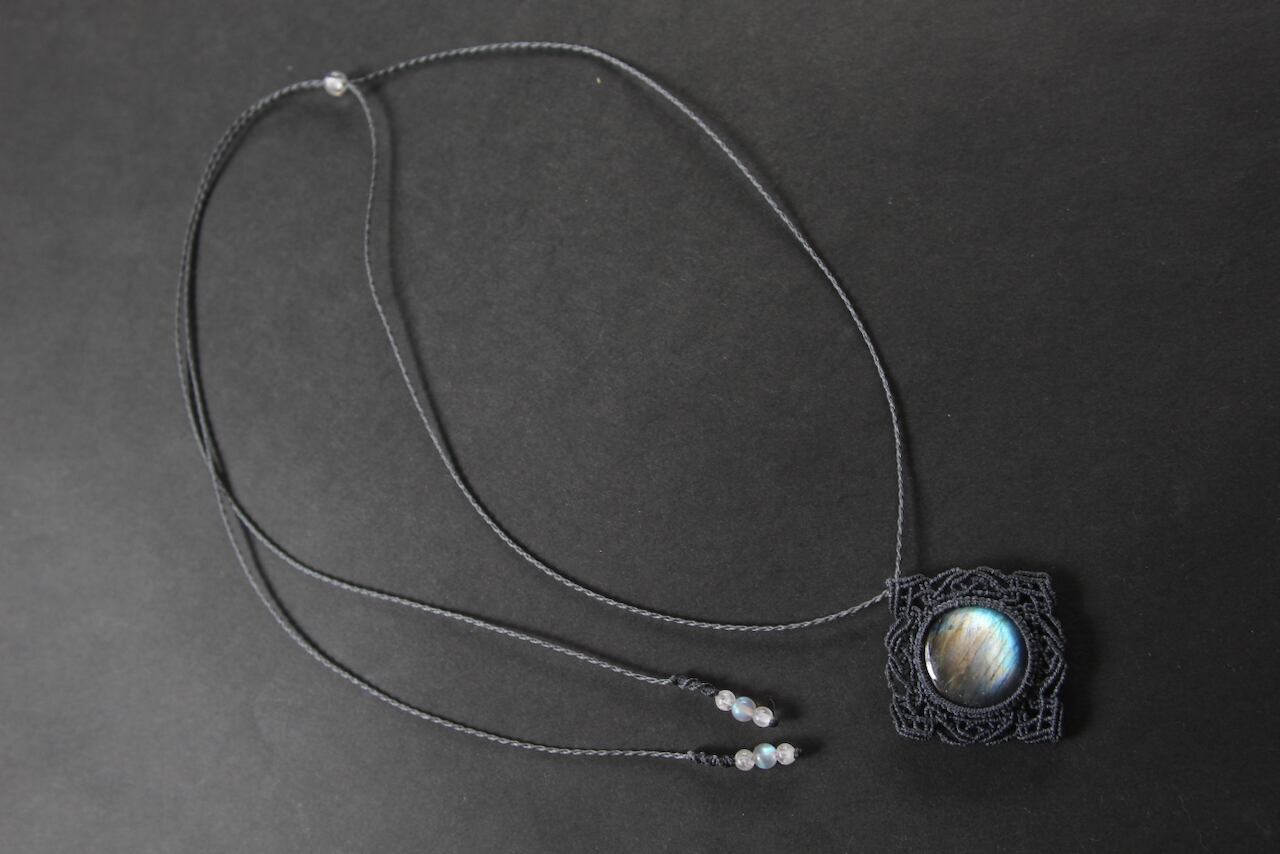 Multi color Labradorite micro macrame mandala pendant