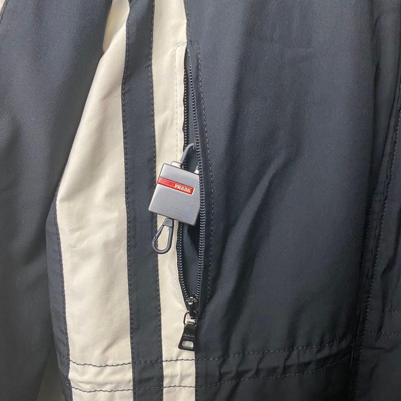 PRADA asymmetrical line design black nylon jacket