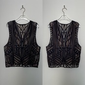 シアー幾何学柄デザインvest/ブラック