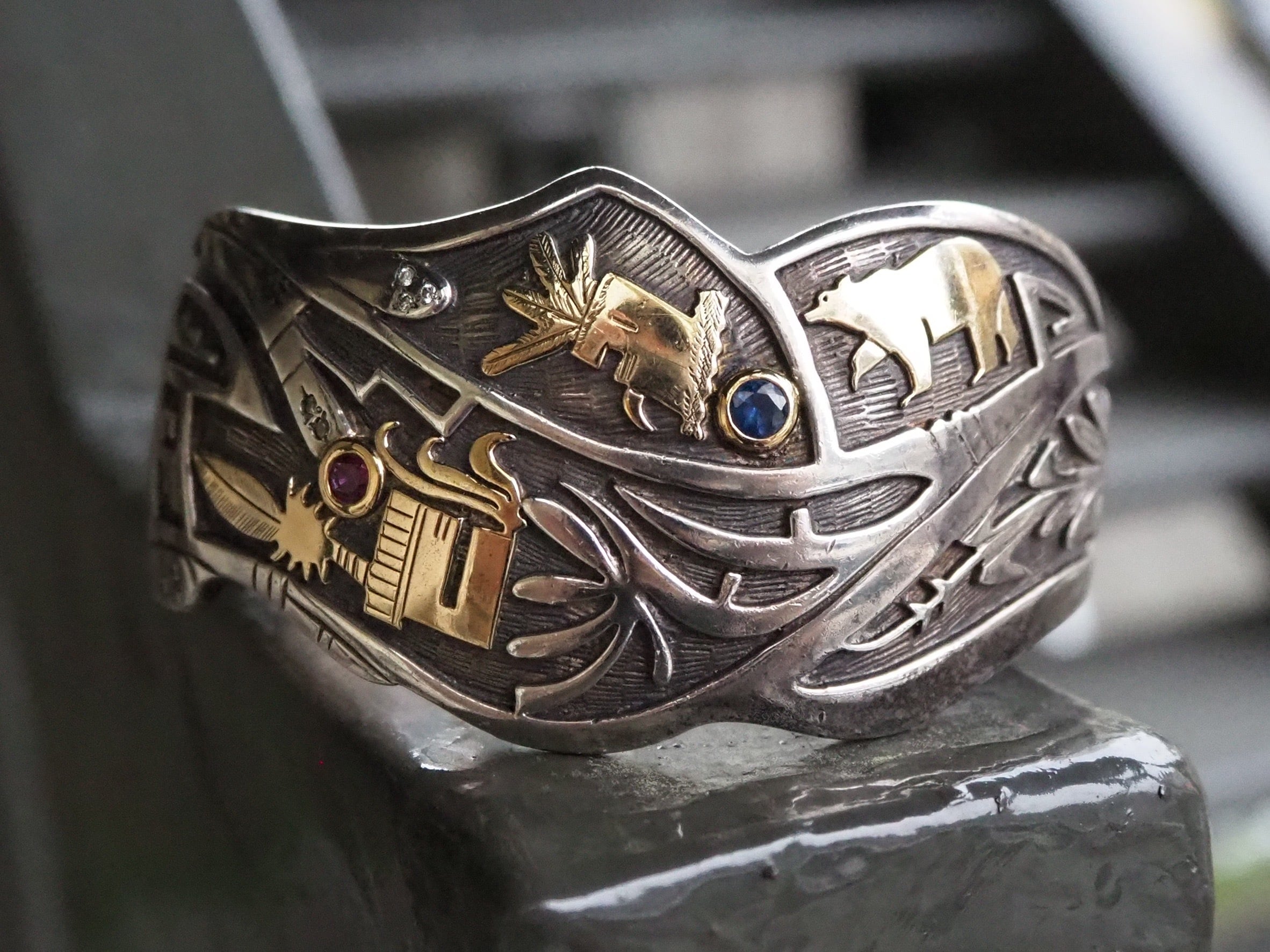 Navajo】 Mark Yazzie Sterling Silver & 14k Gold Overlay Navajo】 Mark Yazzie Sterling Silver & 14k Gold Overlay
