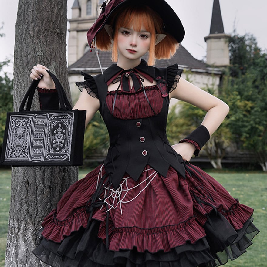 ゴスロリ ワンピース ストライプ×魔女風 ダークファッション｜WithU