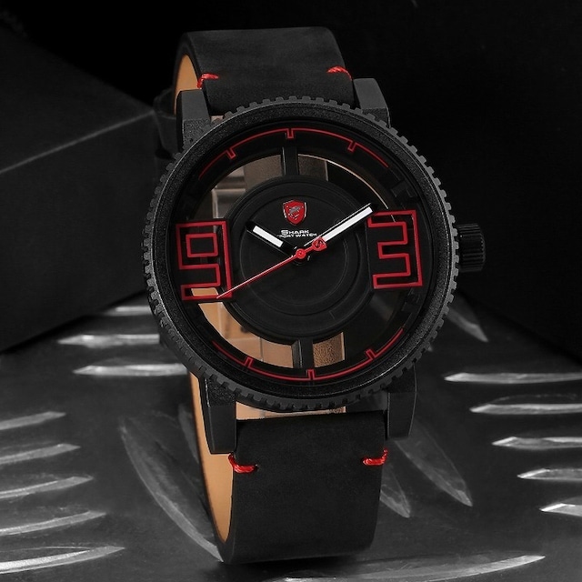 訳あり特価 シャーク 9 3 ホロークラフト クレイジーホースレザーバンドアナログクォーツ Mottomotogp オンラインショップ