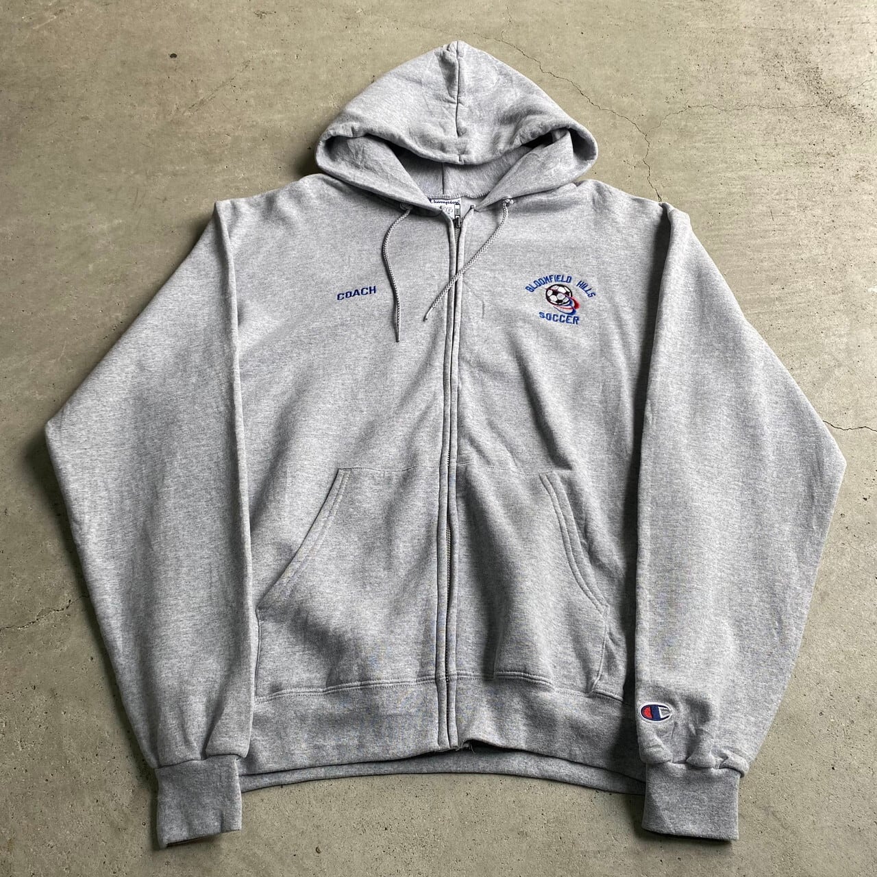 Champion チャンピオン SOCCER カレッジチームロゴ 刺繍 フルジップ スウェットパーカー メンズXL相当 古着 グレー  裏起毛【パーカー】【SWE30】 | cave 古着屋【公式】古着通販サイト