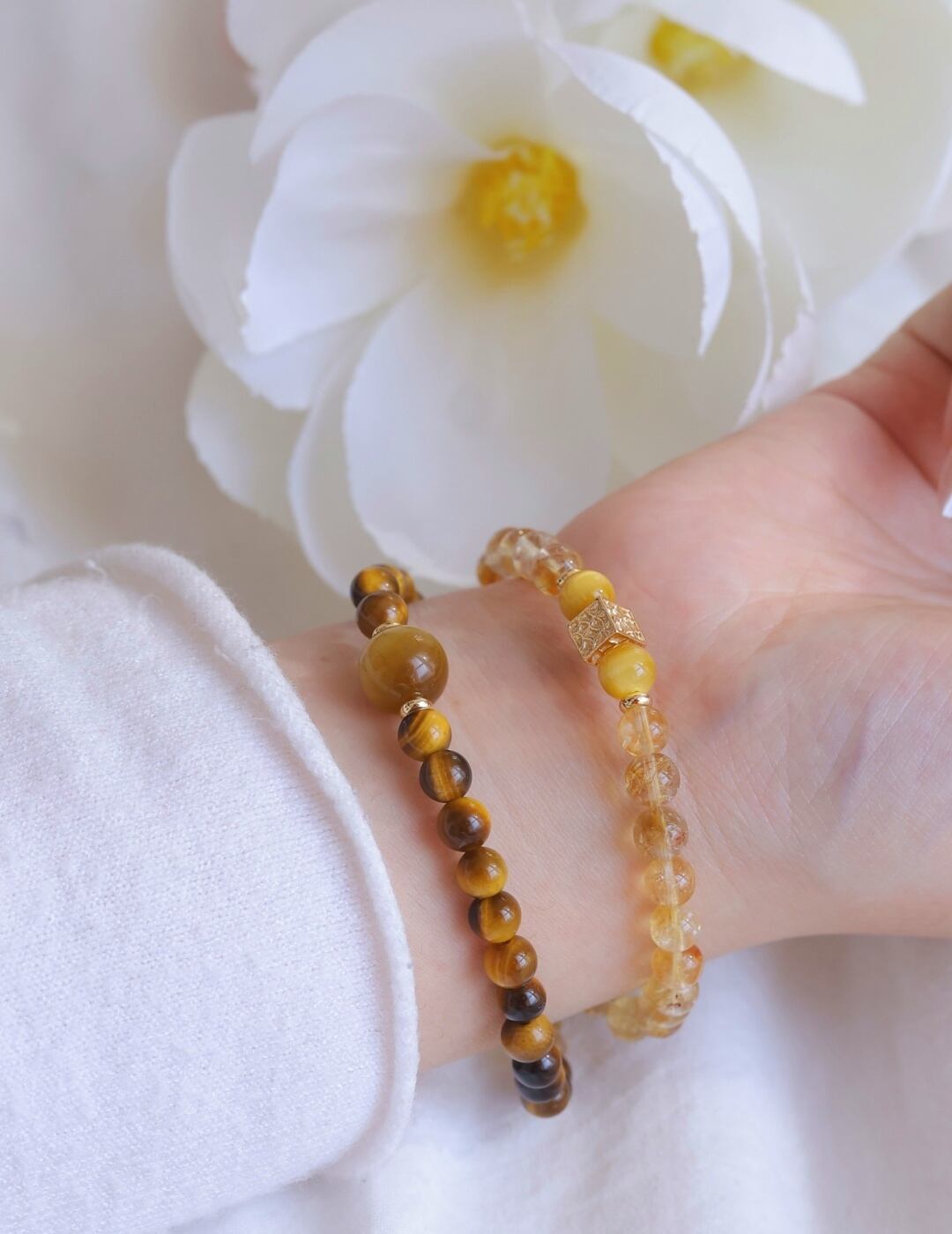 タイガーアイ&シトリン パワーストーンブレスレット 開運・金運アップ天然石ブレス