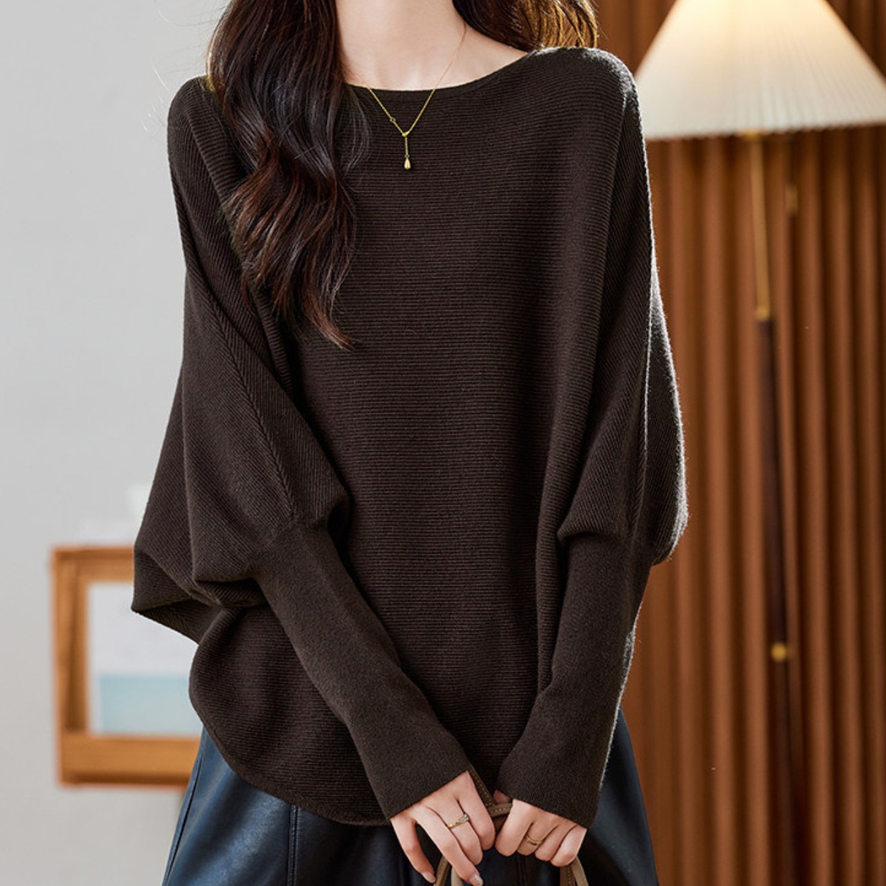 ロング丈 ドルマンスリーブ ニット 　全4色　 00023