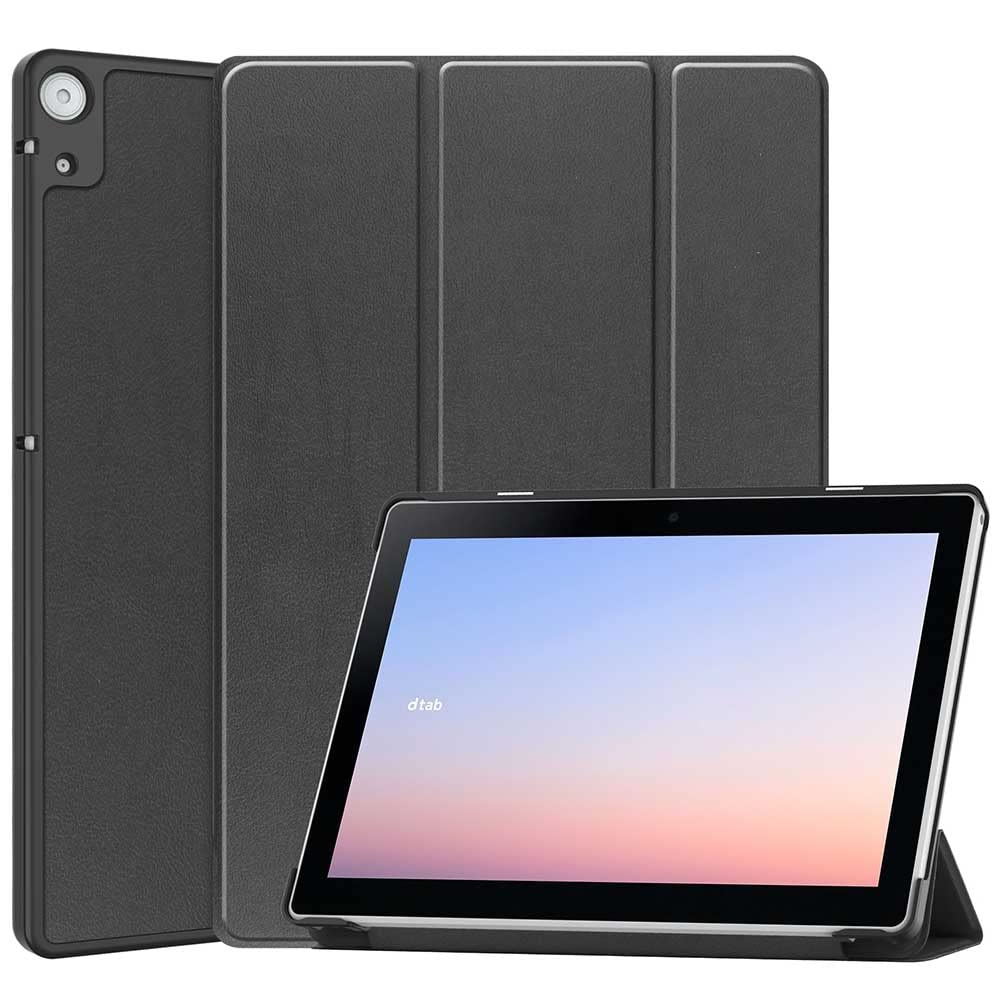 【PCATEC】 docomo dtab d-51C / AQUOS SH-T04C ケース マグネット開閉式 スタンド機能付き 三つ折 カバー 薄型 軽量型 スタンド機能 PUレザーケース (docomo dtab d-51C, ブラック)