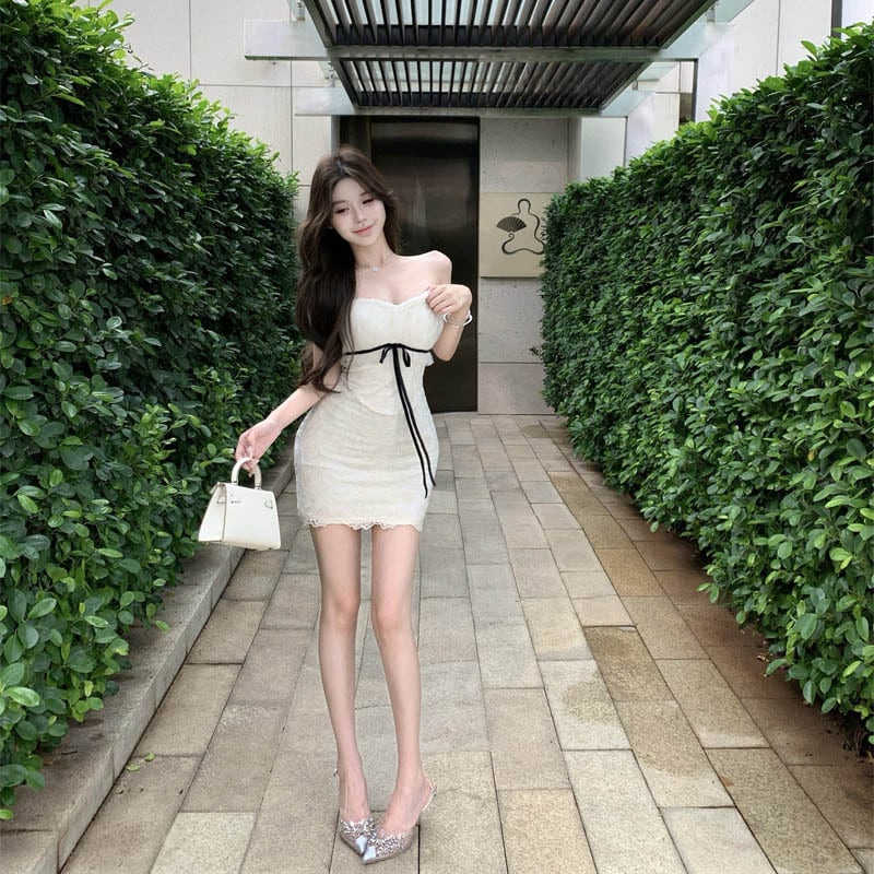 ミニドレスキャバドレスベアトップレースタイトドレスナイトクラブ