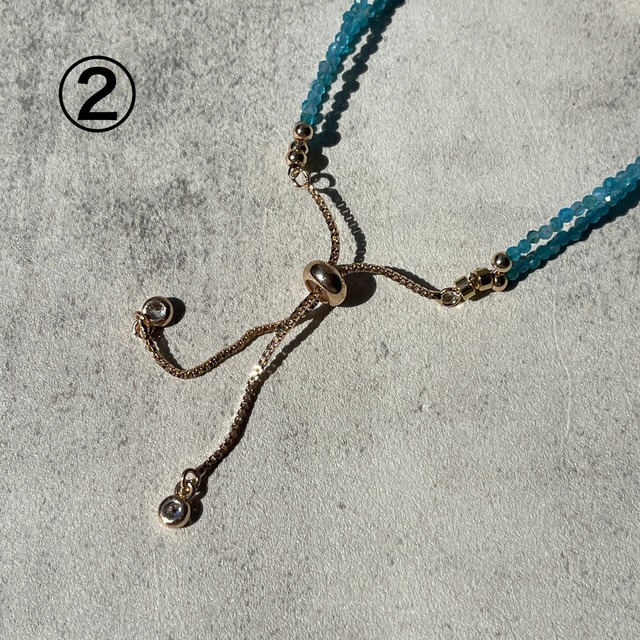 【アパタイト＆くまさん水晶 クォーツ】合金｜2mmビーズ｜２連ブレスレット｜天然石アクセサリー