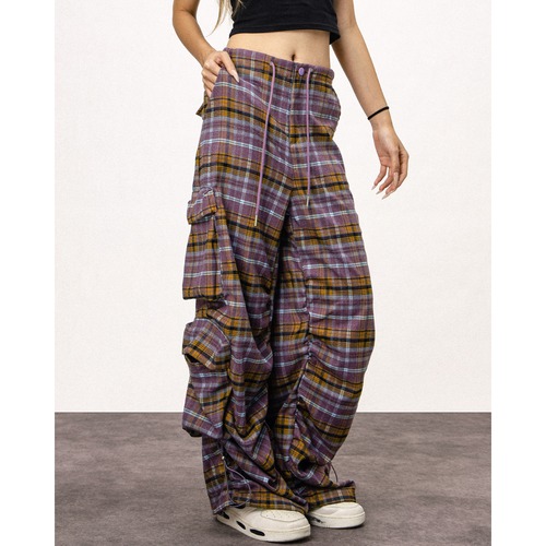 gathered check pattern pants　ギャザーチェック柄パンツ　J0951
