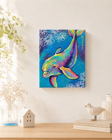 A-54/24】動物画 クジラ ミニサイズ アクリル画 原画 絵画 現代アート