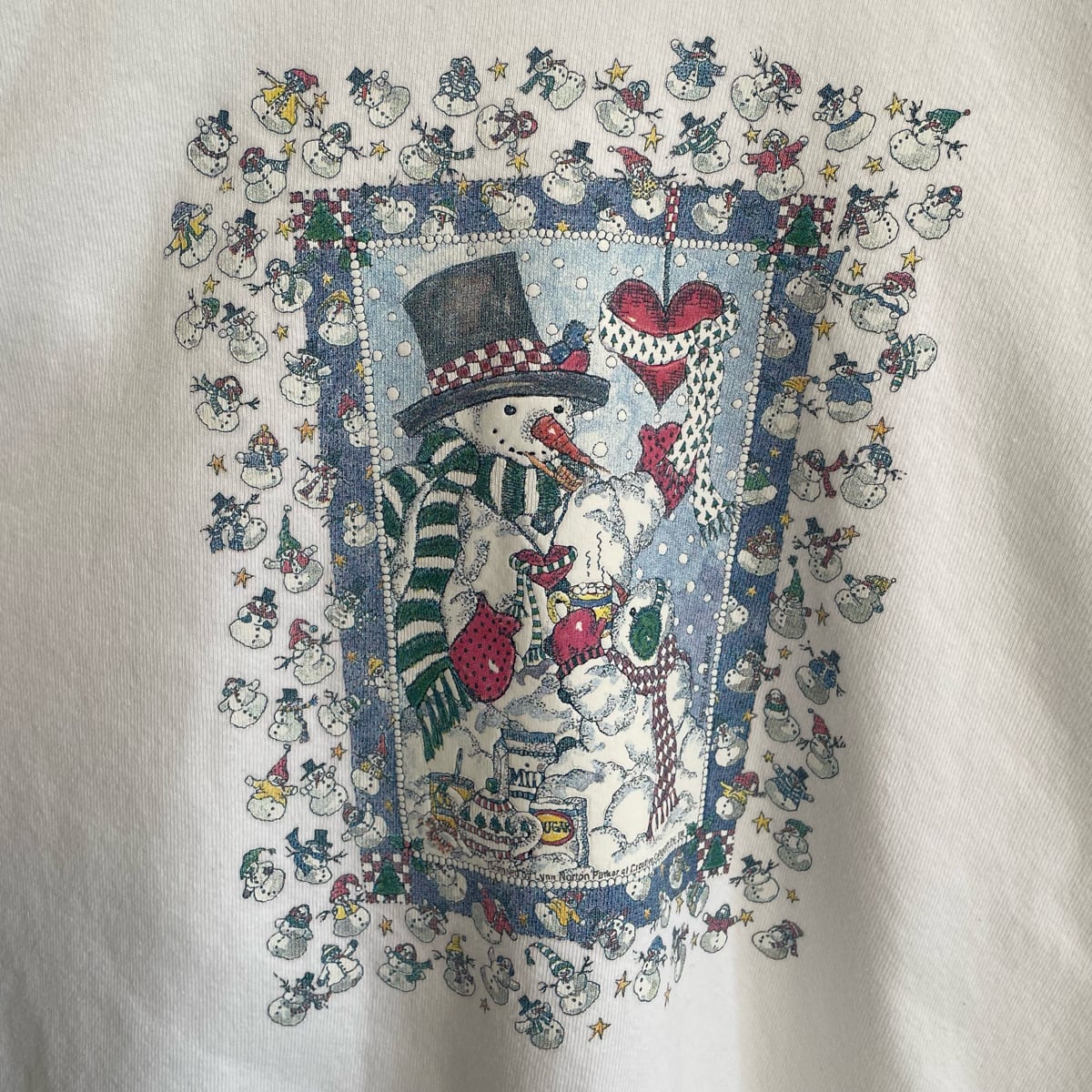 【メキシコ製】雪だるま刺繍デザイン　レディースビンテージスウェット