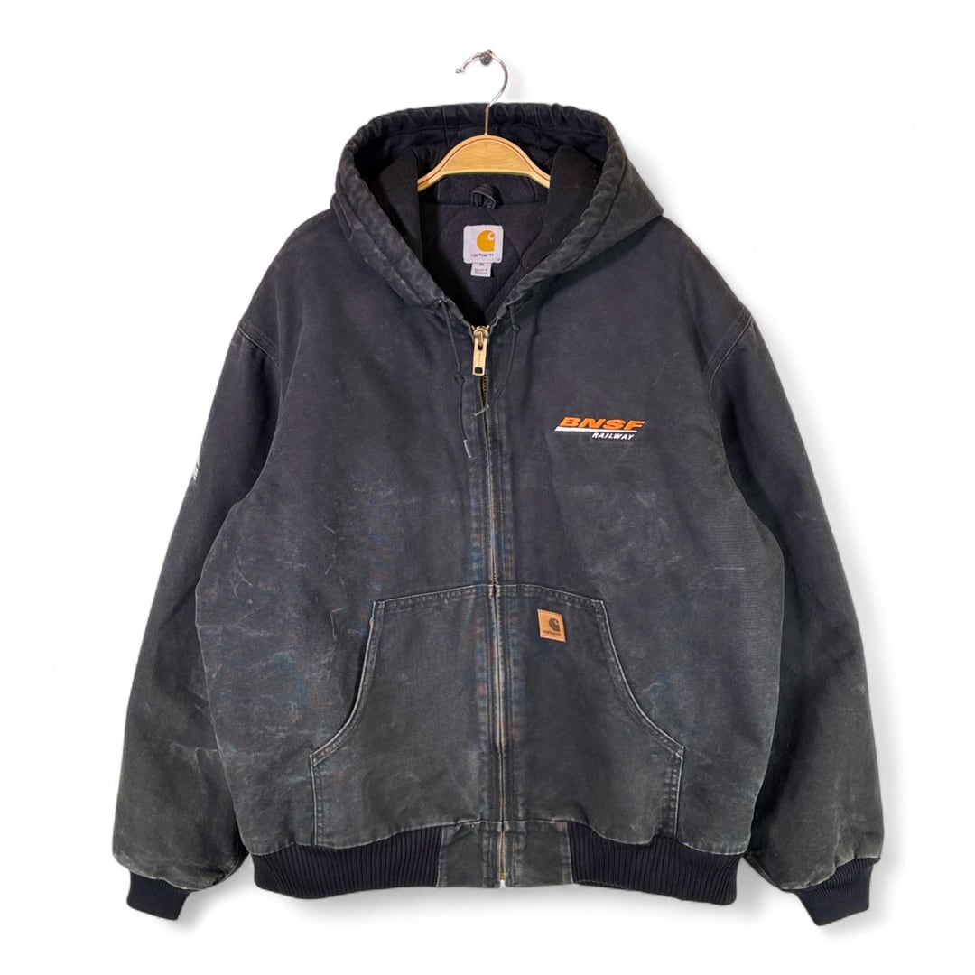 カーハート メキシコ製 アクティブジャケット 企業系 刺繍入り ブラックダック ダックジャケット CARHARTT サイズXL 古着 @DZ0743