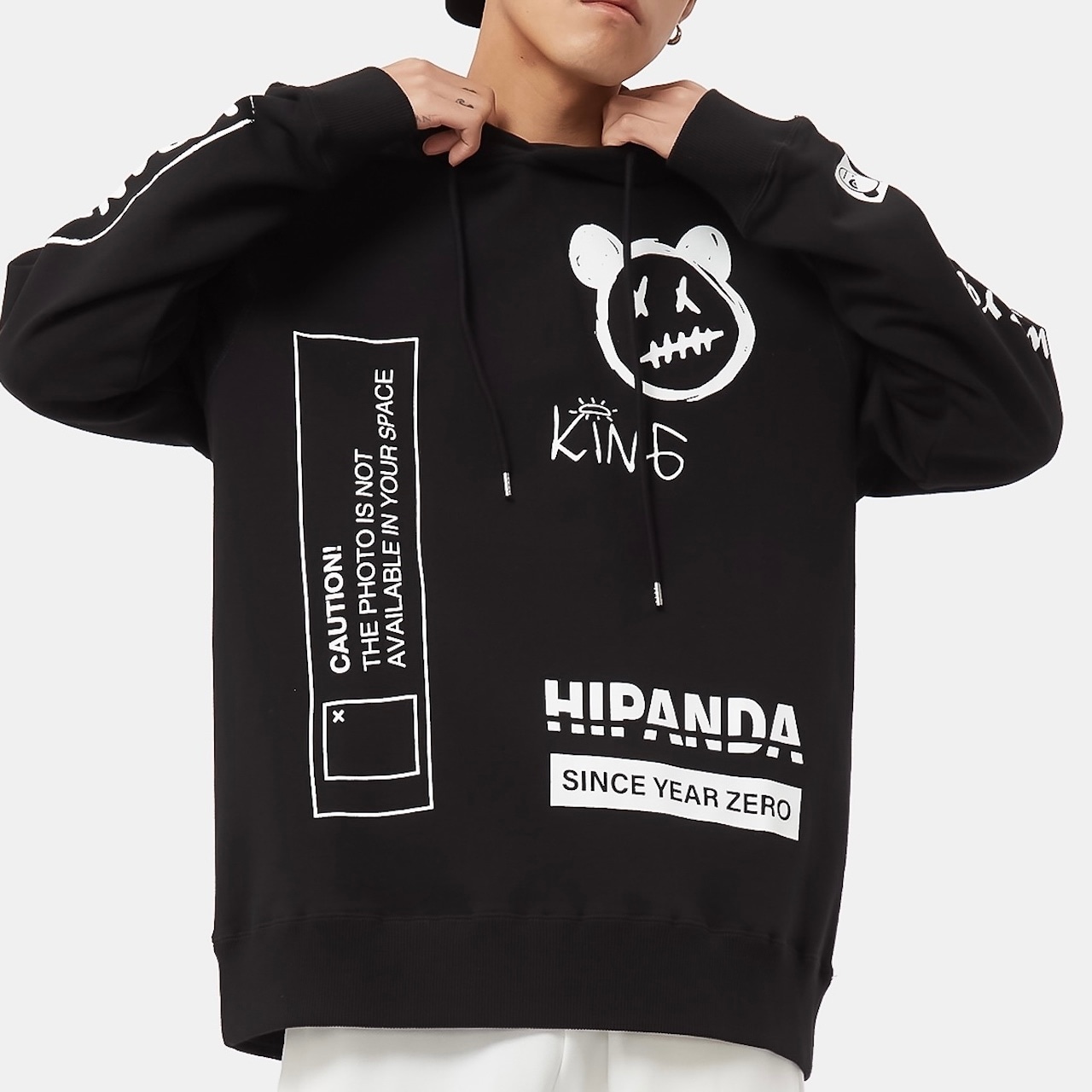 送料無料【HIPANDA ハイパンダ】メンズ フーディー スウェット MEN'S GRAFFITI PRINT HOODIE SWEAT SHIRT / BLACK