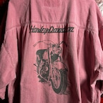90s Harley-Davidson スタンドカラー コットンシャツ バックプリント ハーレー