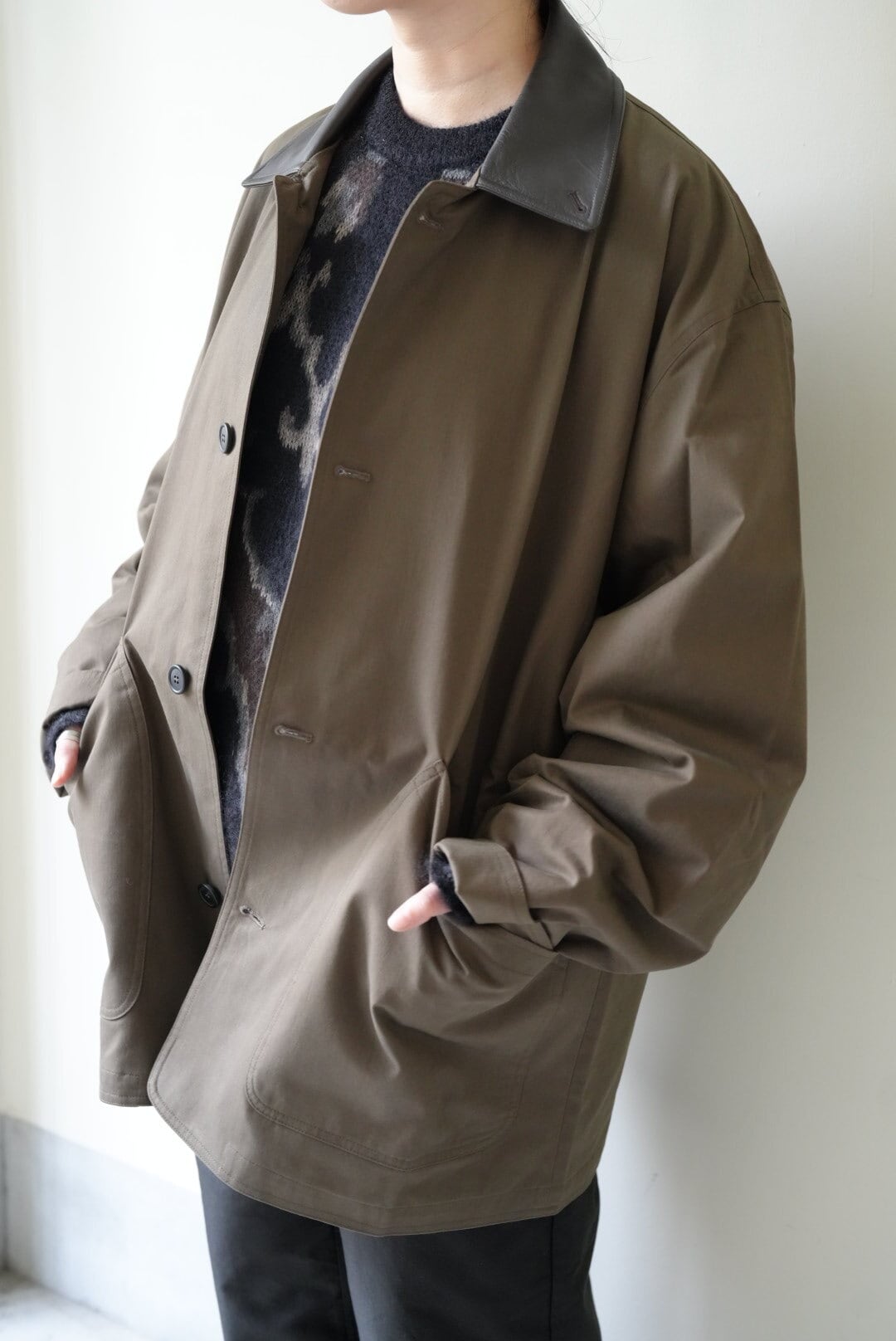 25FW Cristaseya OVERSIZED BLOUSON Lサイズ CRISTASEYA JAPANESECOTTON OVERSIZED BLOUSON WITH LEATHER PATCH in