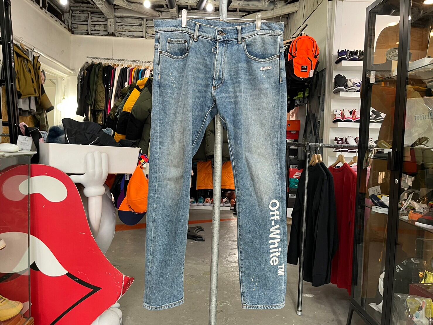 OFF-WHITE BELTED FADED SLIMFIT SKINNY DENIM INDIGO 34 