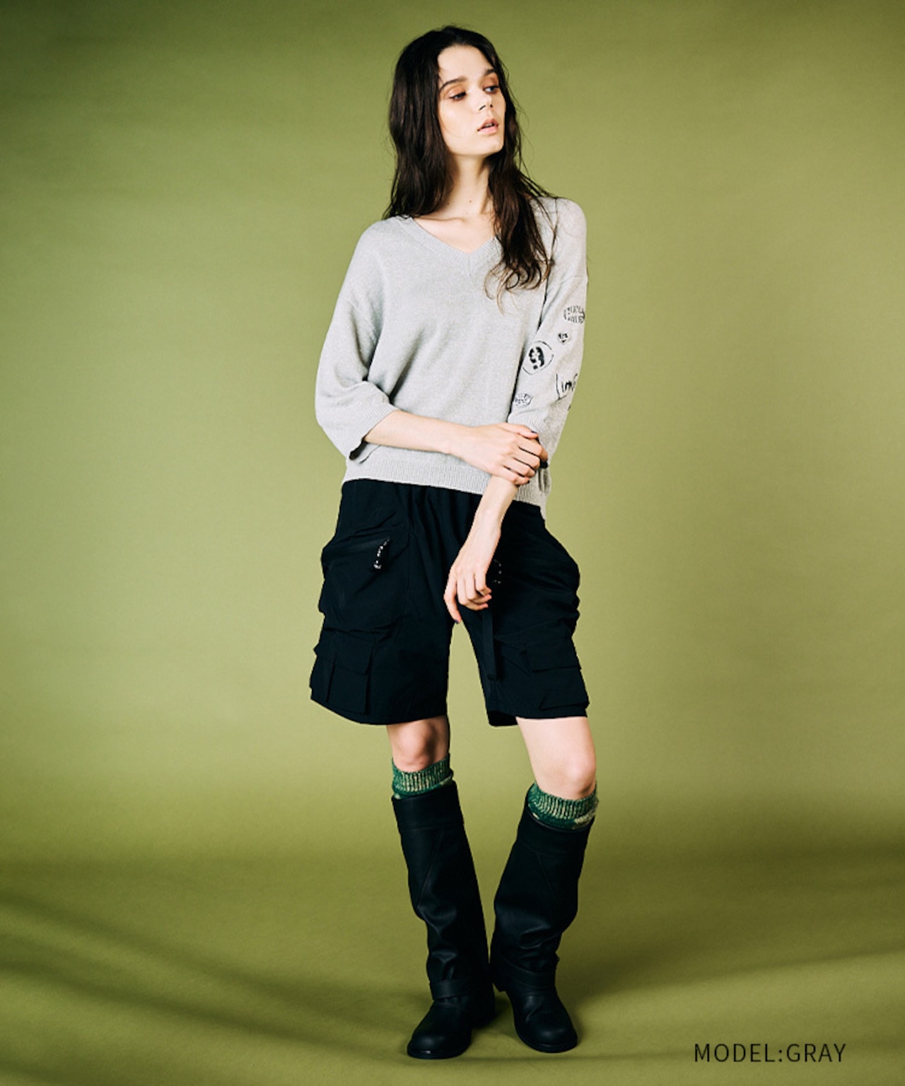 VネックグリッターTOPS (GRAY) CQ-49025
