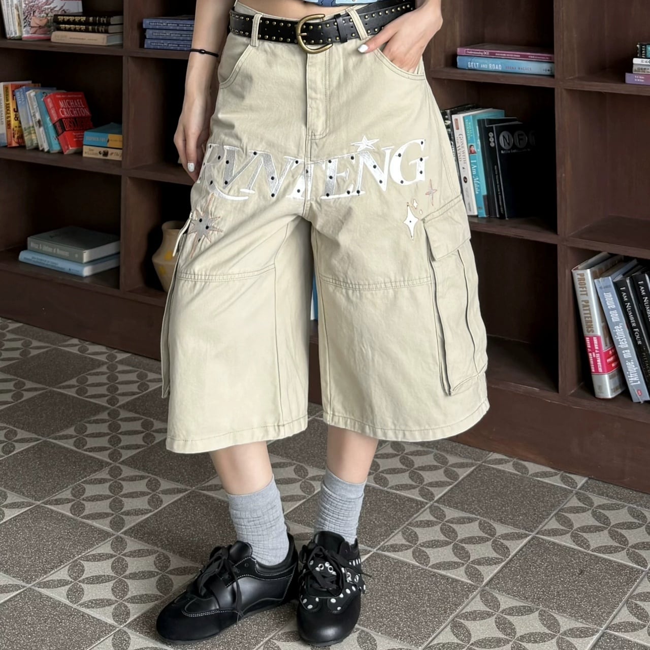 ロゴデザインクロップドバギーカーゴパンツ 2col R02460