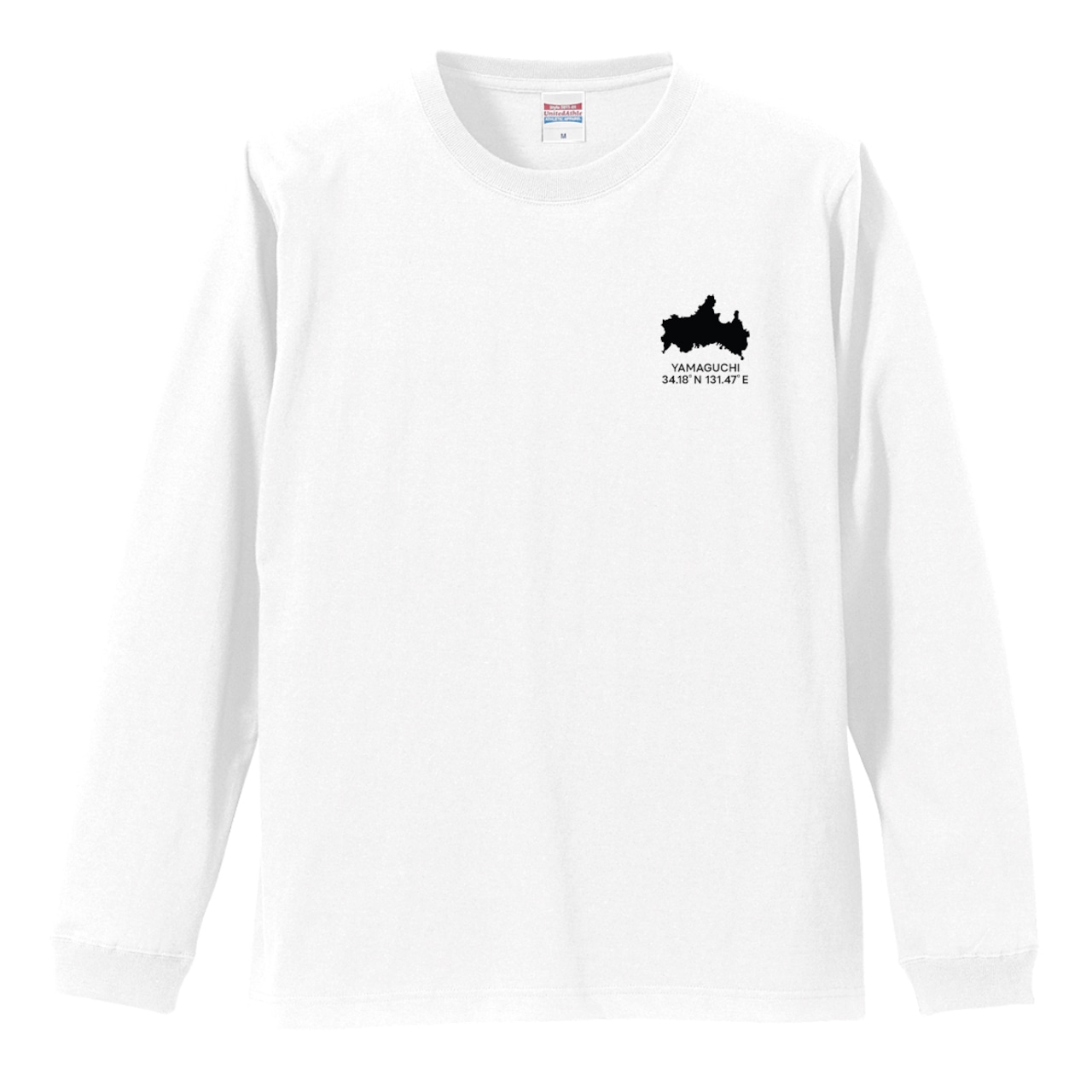 《山口》 緯度経度ミニマルロングスリーブTシャツ|地図×地名×ワンポイントデザイン