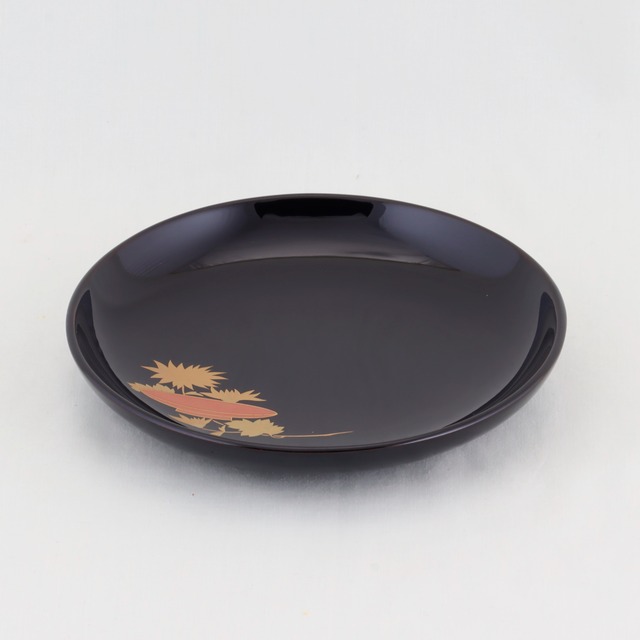 1500 輪島塗　銘々皿／丸形／黒塗／五節句蒔絵／五枚組