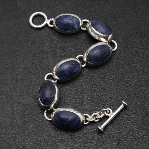 Vintage Stone Silver Chain Bracelet [MEXICO SILVER & Azrite] Oval Heavy Design