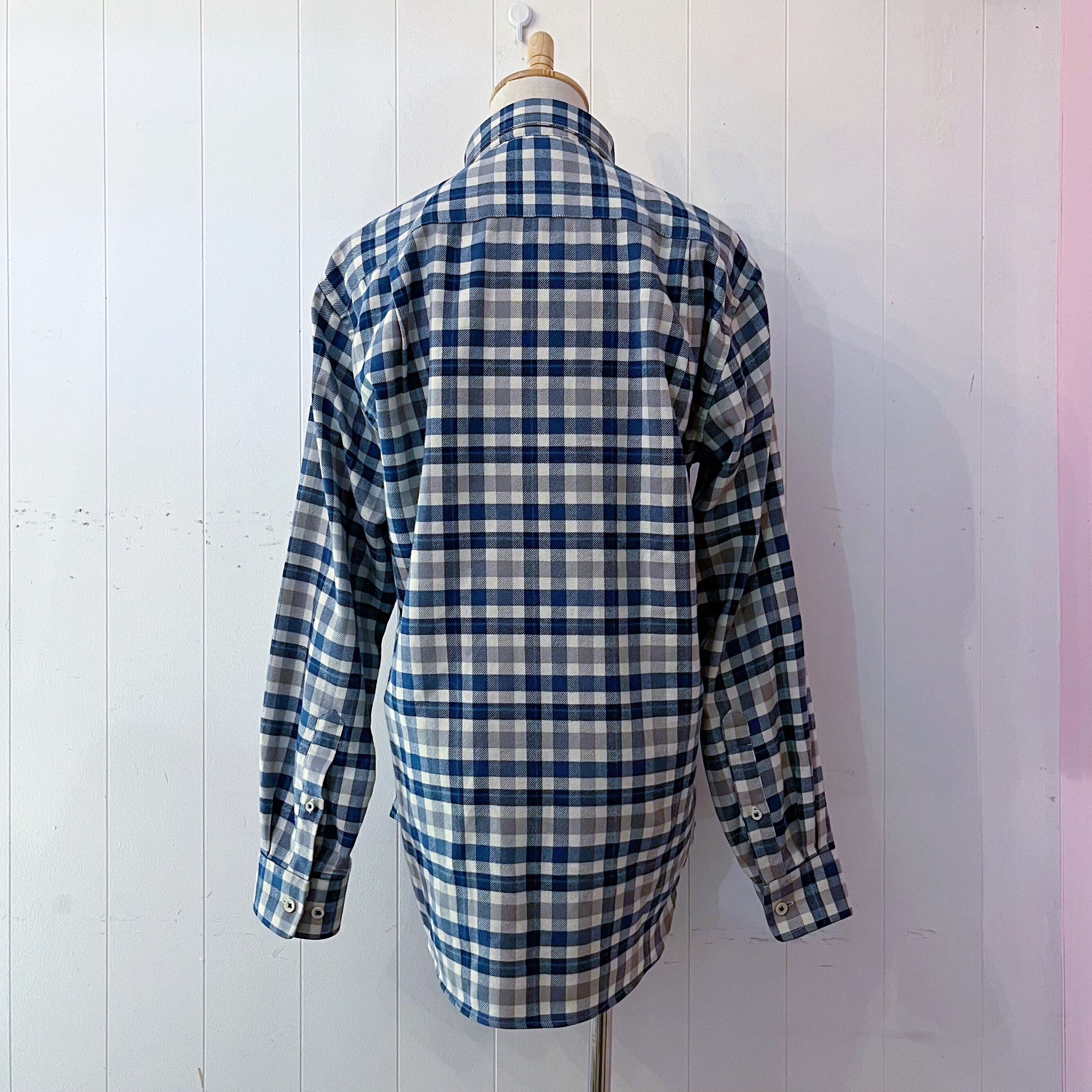 blue green check flannel shirt