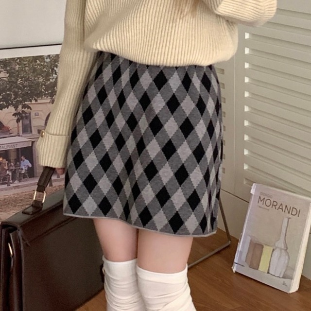 block check skirt 3color