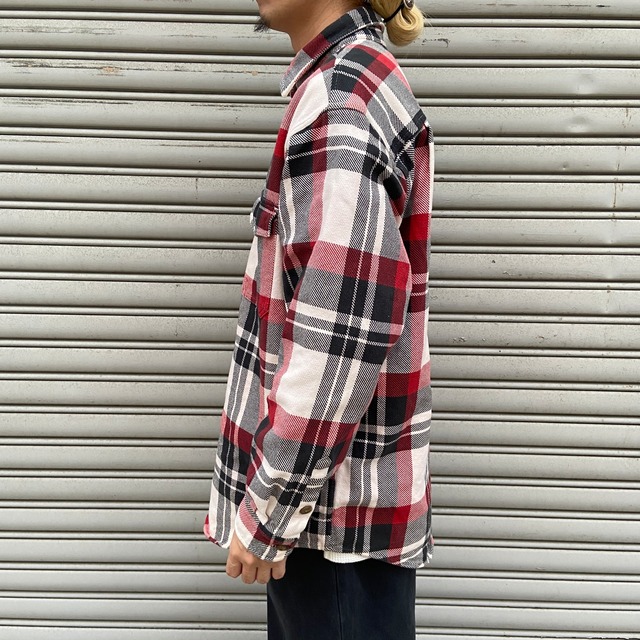 エディーバウアー ハーフジップヘビーネルシャツ 90s~00s チェック柄 レッド系 M