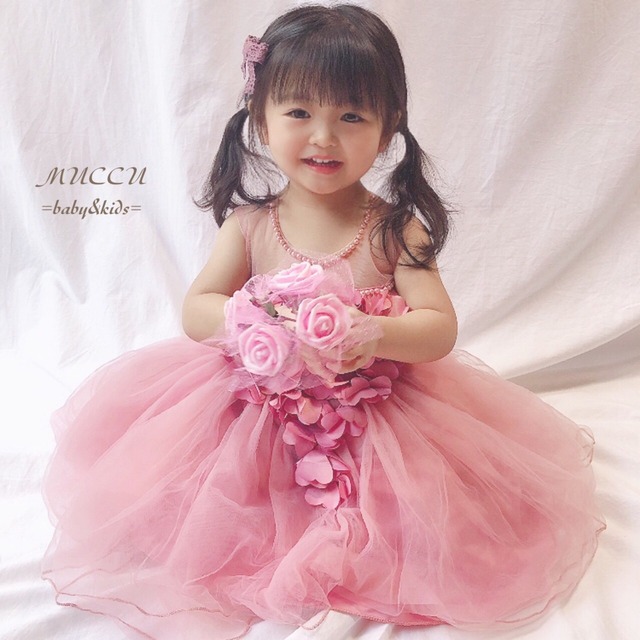 送料無料 予約販売 可愛いすぎる 特別な日に ハート 花びら パール プリンセス ドレス 73cm 110cm 女の子 姉妹 双子 お誕生日 赤ちゃん 出産祝い ハーフバースデー 結婚式 撮影会 Muccu Baby Kids