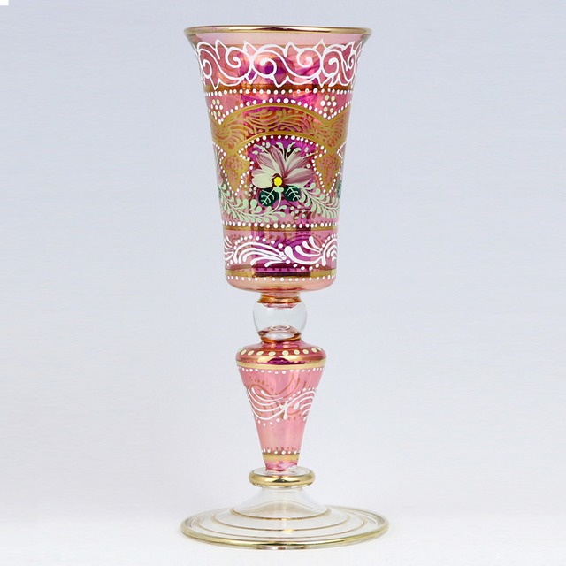 エジプトガラス フラワーベース ピンク カップ型