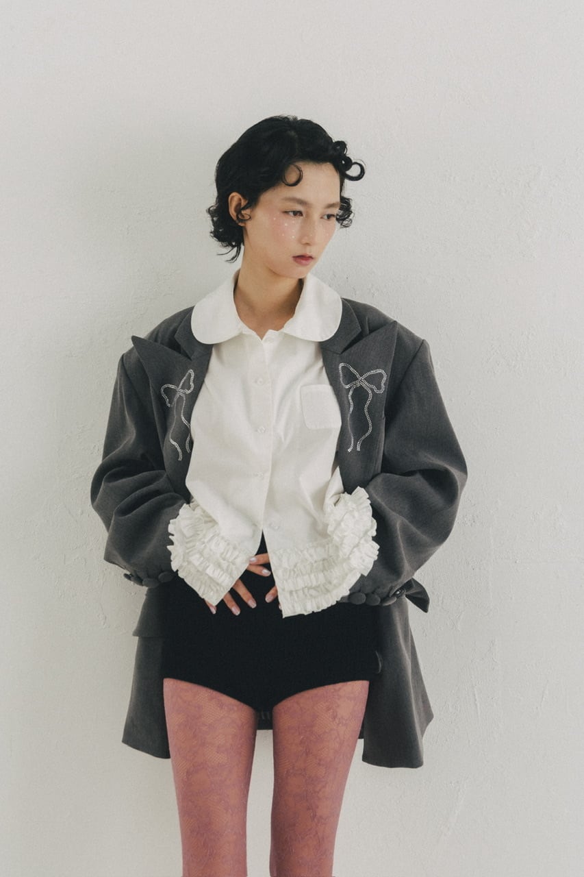 ピークドラペルリボンジャケット GRAY