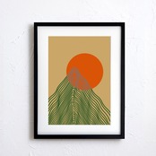 Silent Ridge｜太陽と山を描いたミニマルラインアートポスター｜北欧モダン空間に映える抽象風景デザイン｜A3ポスター