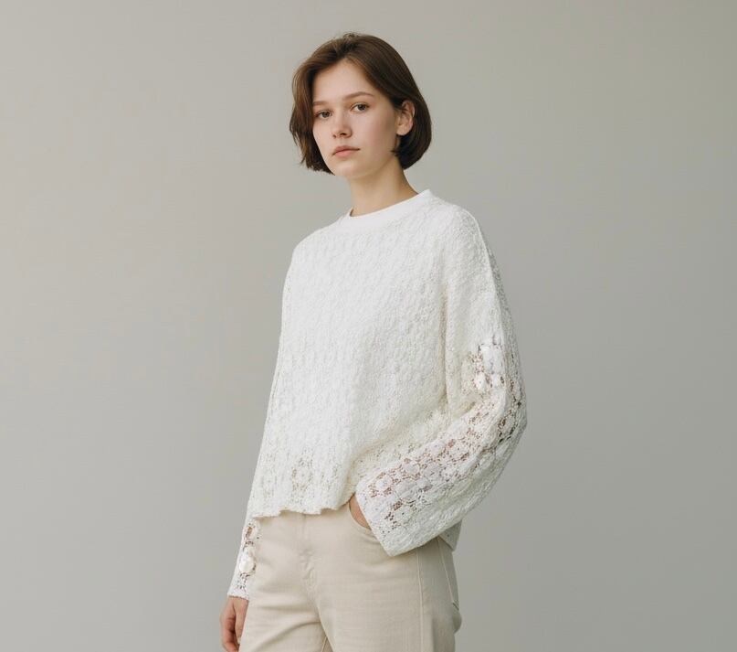 H.A.K|ストレッチラッセルレースカットソー(透け感を楽しんで)