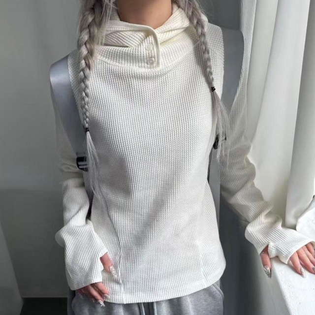 High neck waffle hoodie 3 colors　V3132