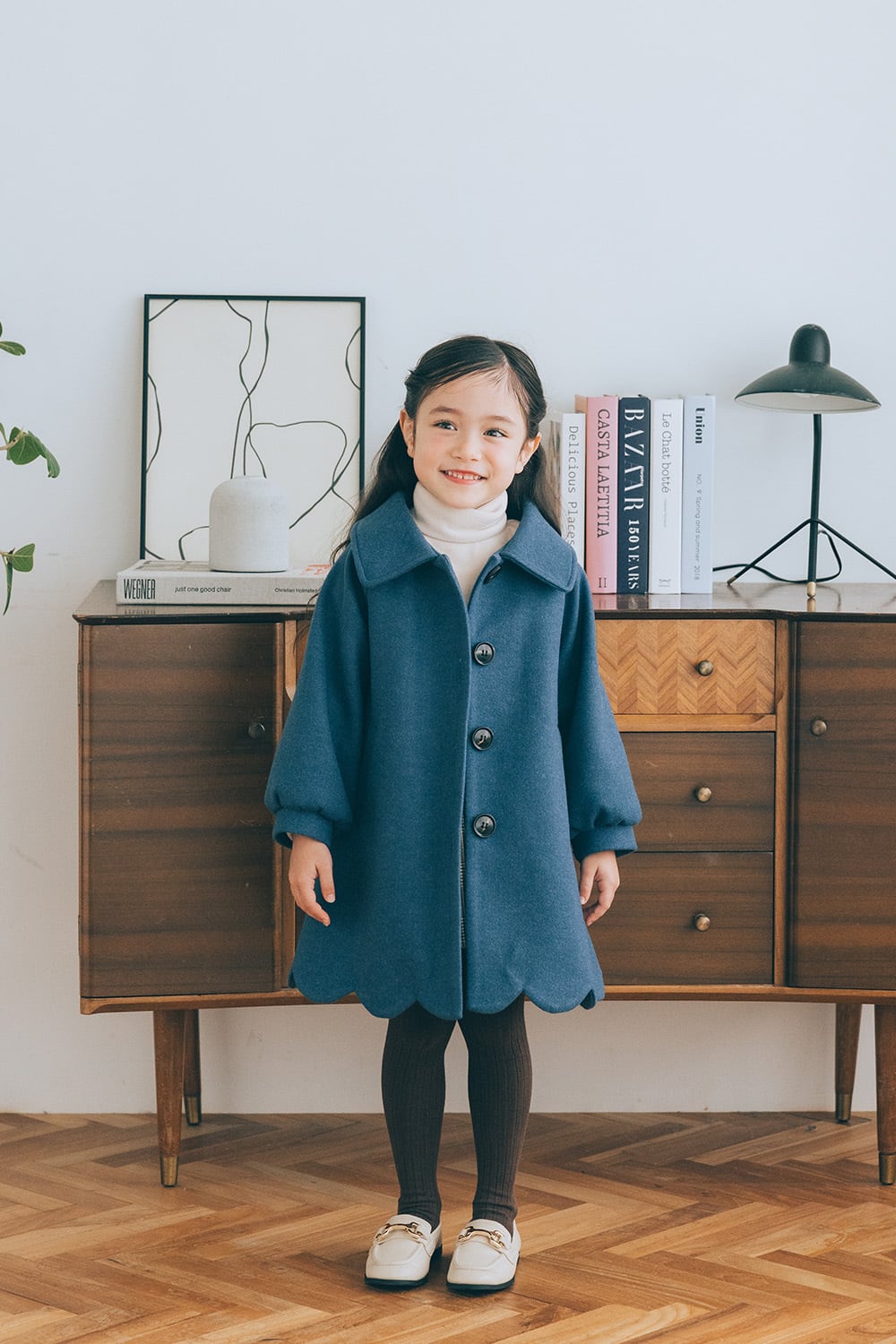 【120~140size】ヘムスカラップコート〈Blue〉