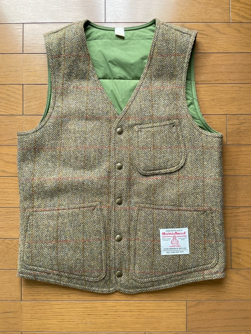 新品未使用】RRL レザーヨークダウンベスト ツイードヘリンボーン