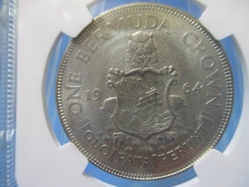 イギリス領バミューダ諸島 1クラウン銀貨☆1964年／未使用／エリザベス