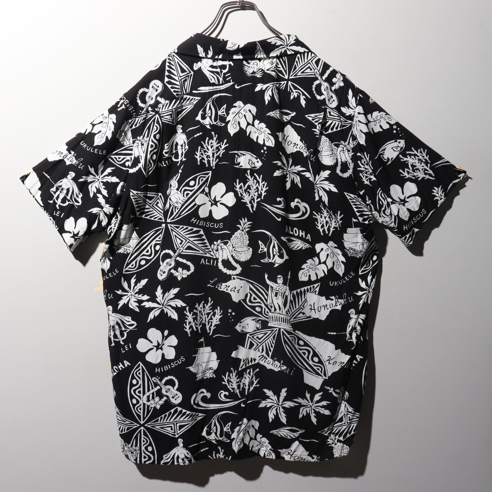 極美品 M レーヨン 総柄 黒 ポロラルフローレン 半袖開襟シャツ アロハ  