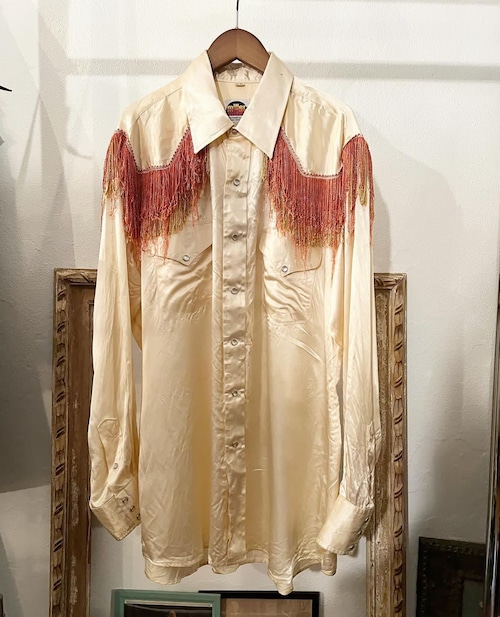 70's miller "champagne gold colour"  fringe  western shirts 【L】