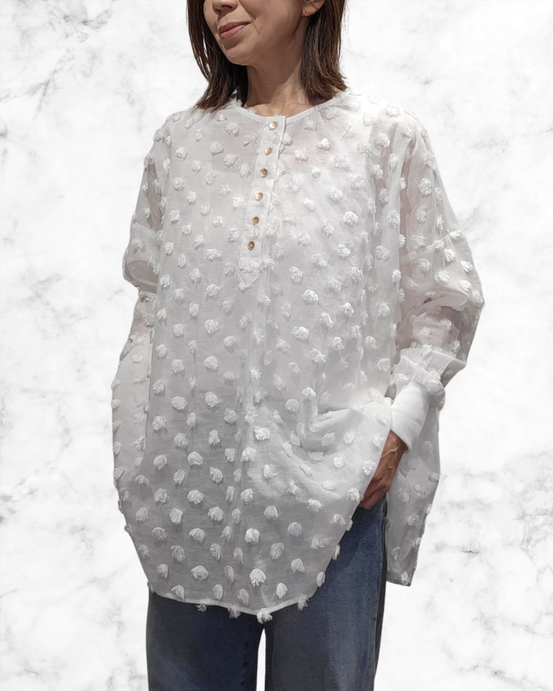 ドットジャカードヘンリーブラウス 610441 CYAN TOKYO シアントーキョー