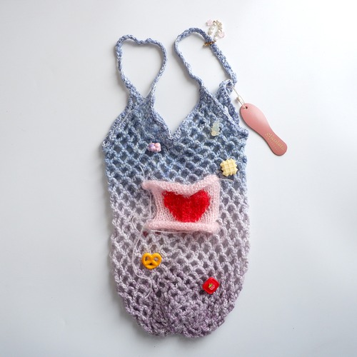 sachiyo oishi/ クロシェネットバッグpinkハート