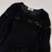 イタリア製 GIUSI SLAVERO ジウジスラヴェロ レース ハイゲージ ー レーヨン 7分袖 ニット セーター/ブラック レディース ビンテージ