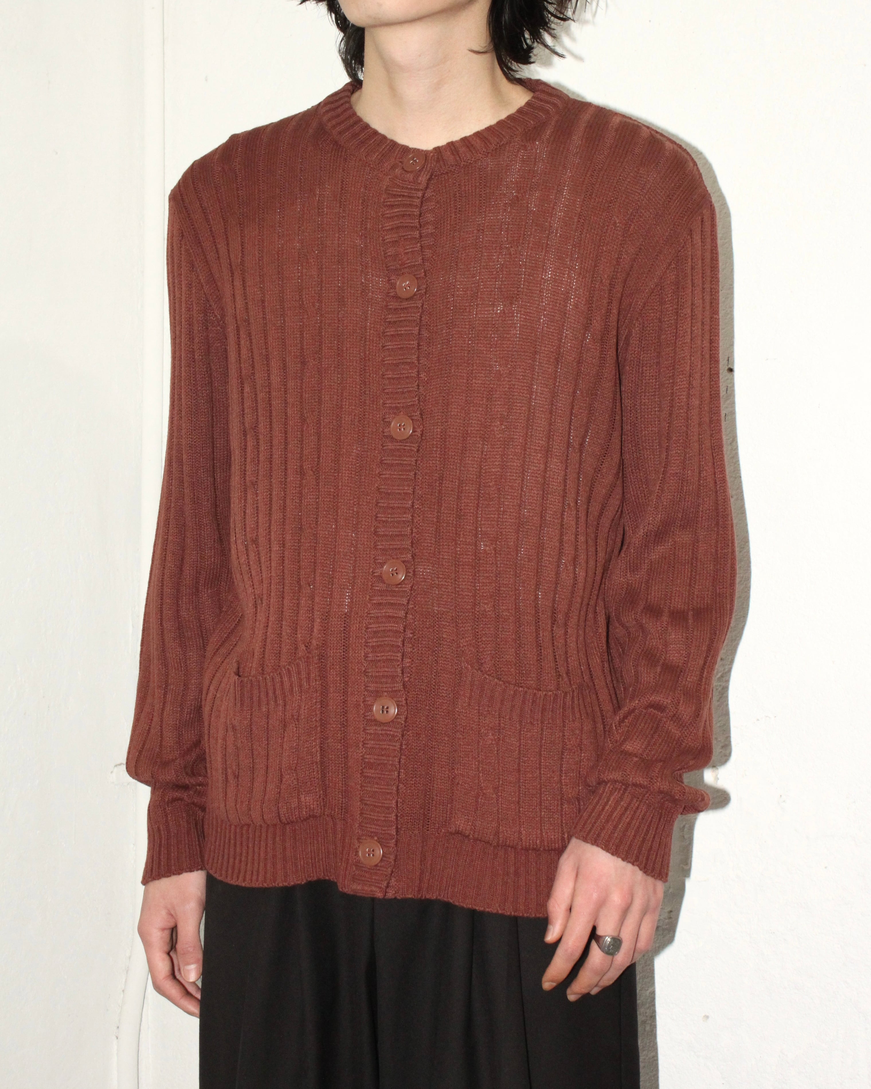 70s Sears Cable Pattern Crew-Neck Knit Cardigan