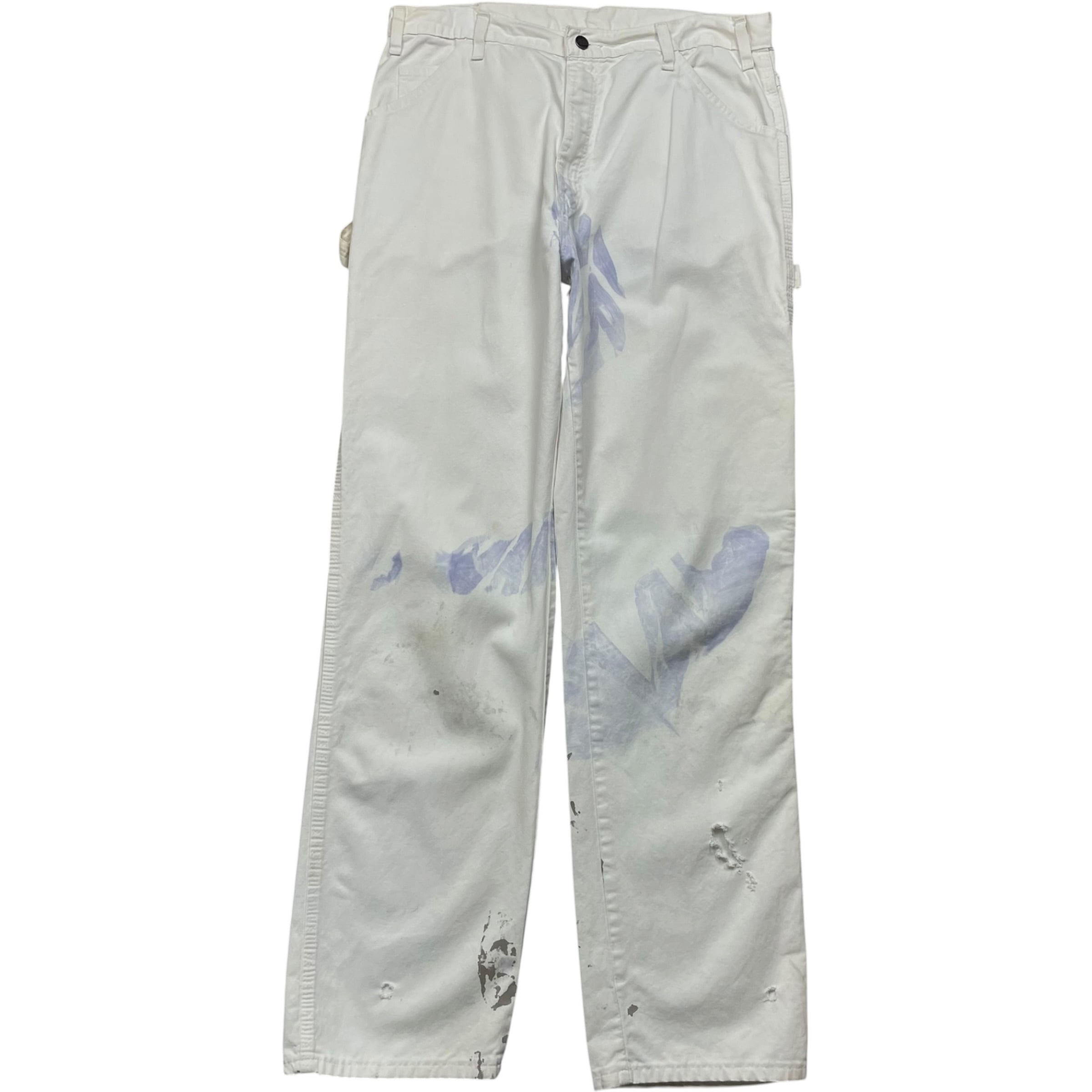 《実寸 W35 L32 》 Dickies ディッキーズ ペインターパンツ ワークパンツ ペイント ダメージ ワンポイントロゴ ホワイト no.10313
