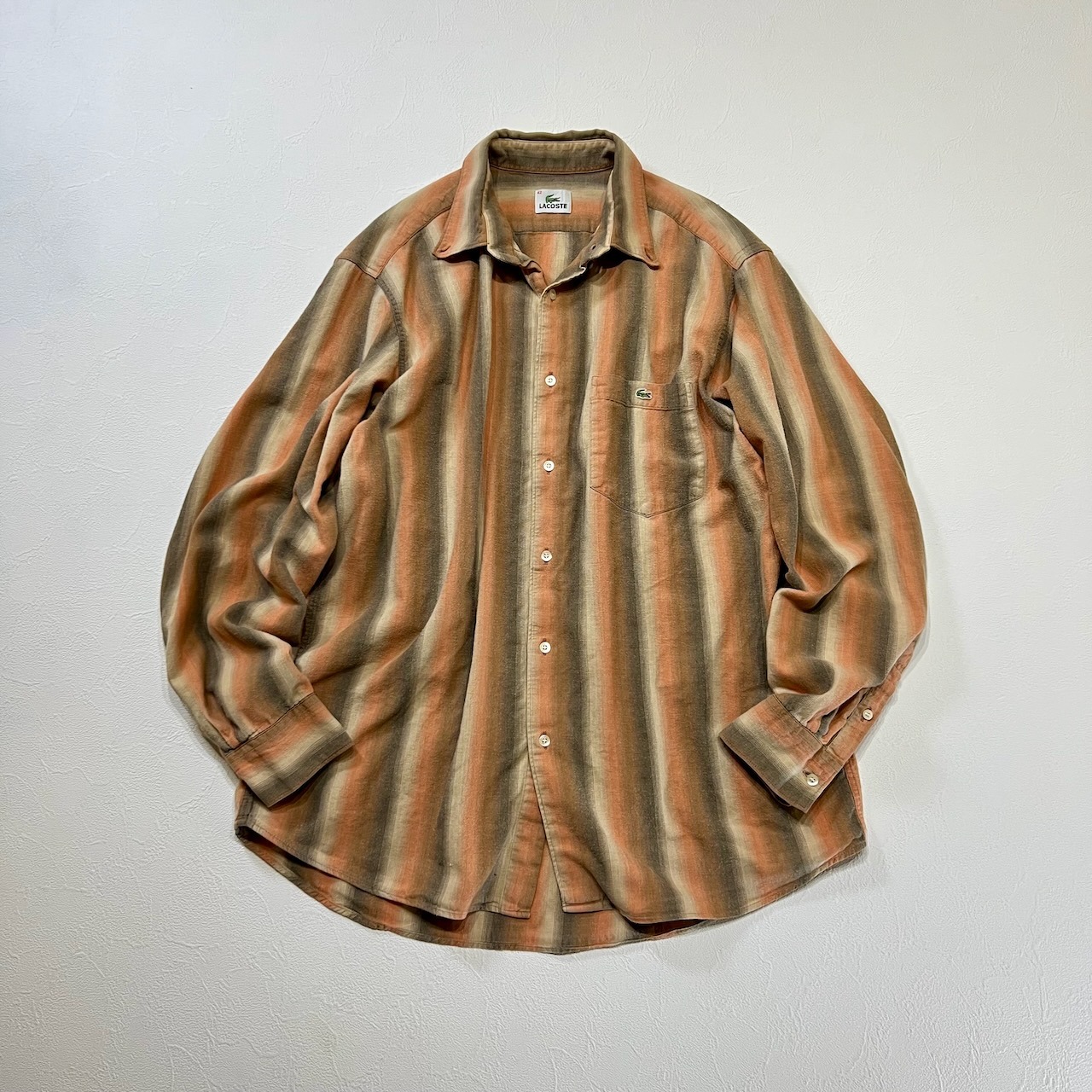 90s EURO LACOSTE オンブレストライプ BD 長袖シャツ ラコステ オレンジ L
 古着