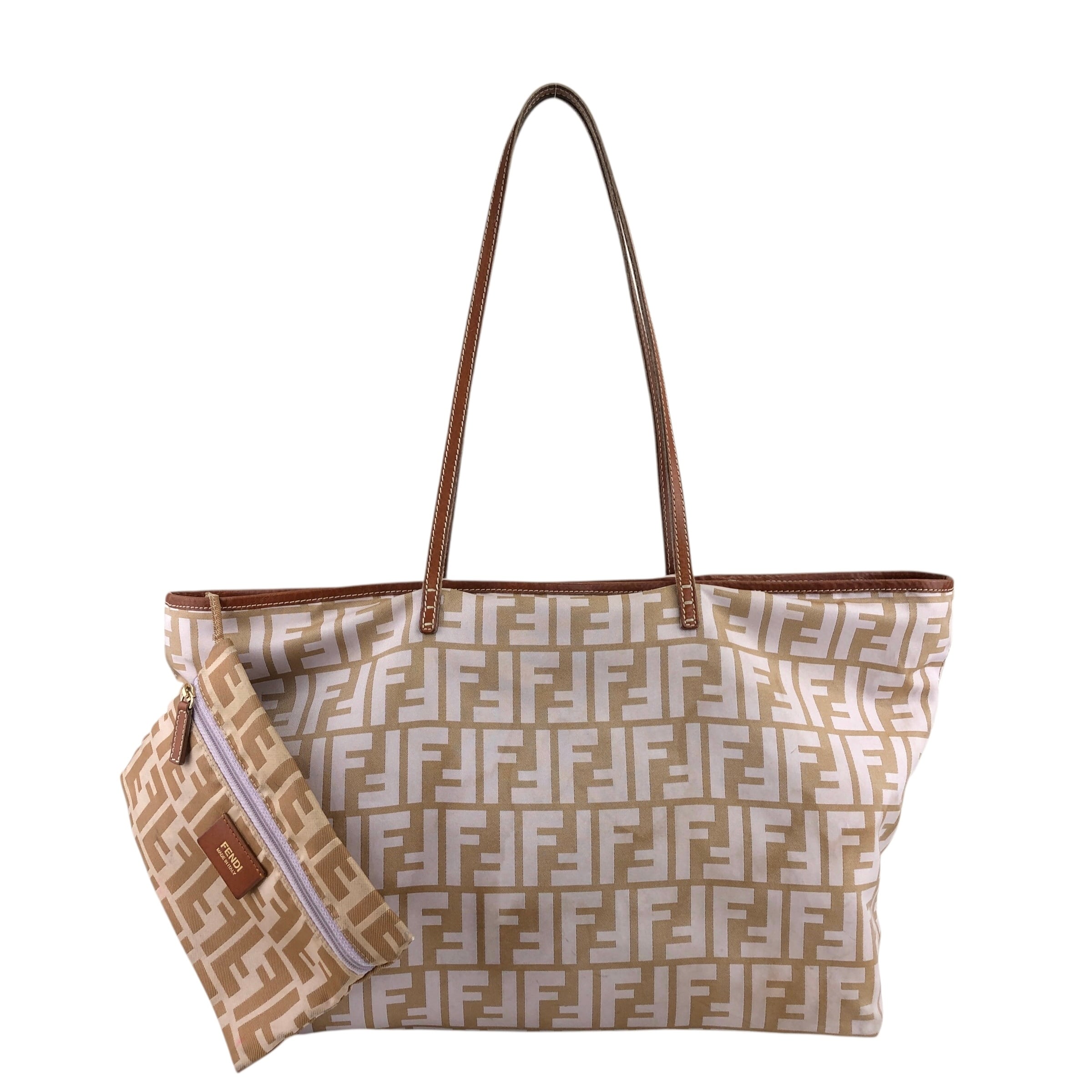 FENDI フェンディ ズッカ トートバッグ ベージュ キャンバス レザー