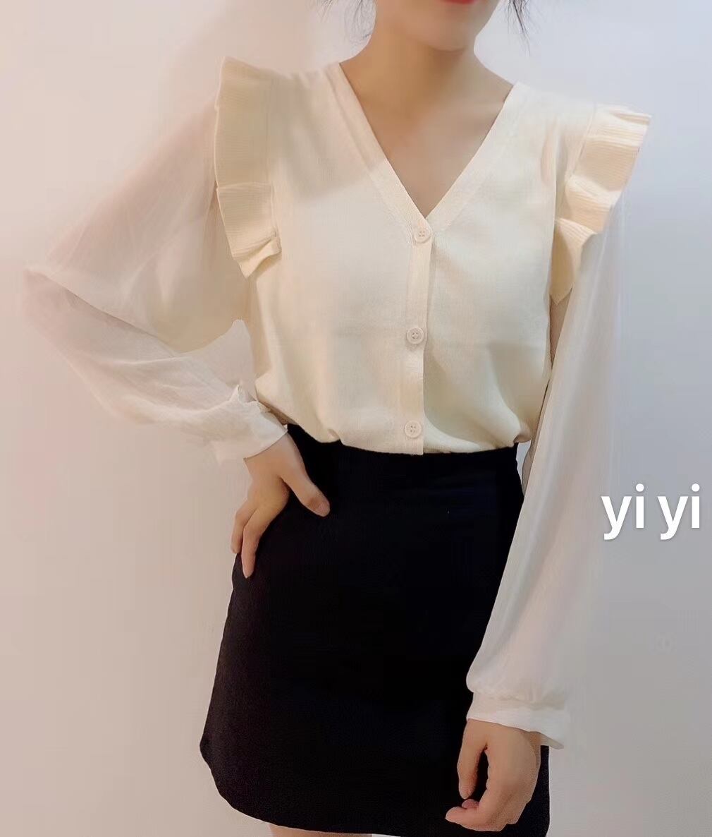 肩フリル　Vネックニット　AJ111-047