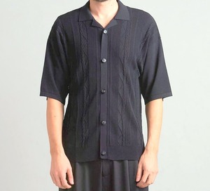 Changing Knit Open Collar Shirts　Black